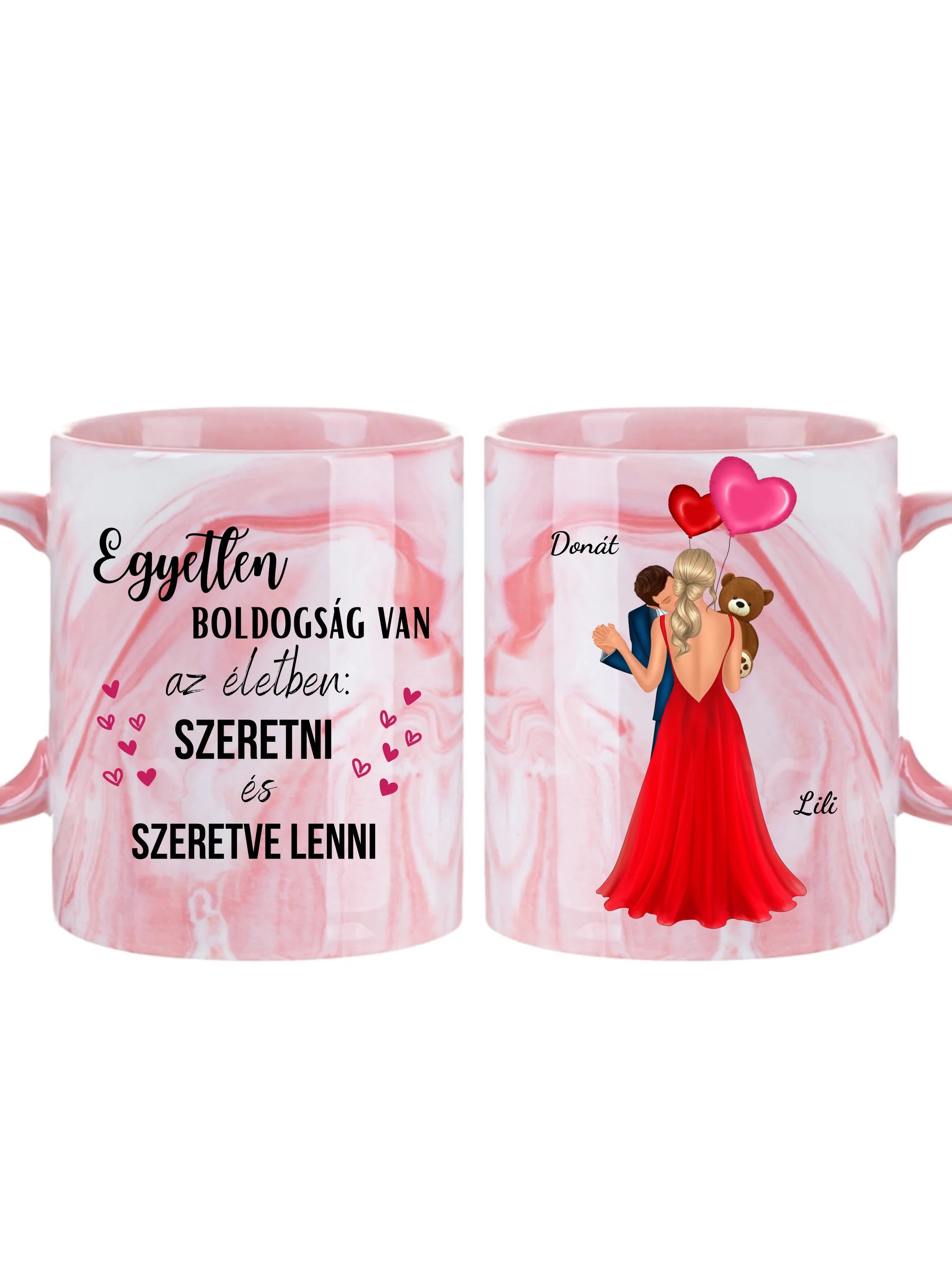 Valentin napi páros plüss macival és lufikkal - Egyedi személyre szabható bögre