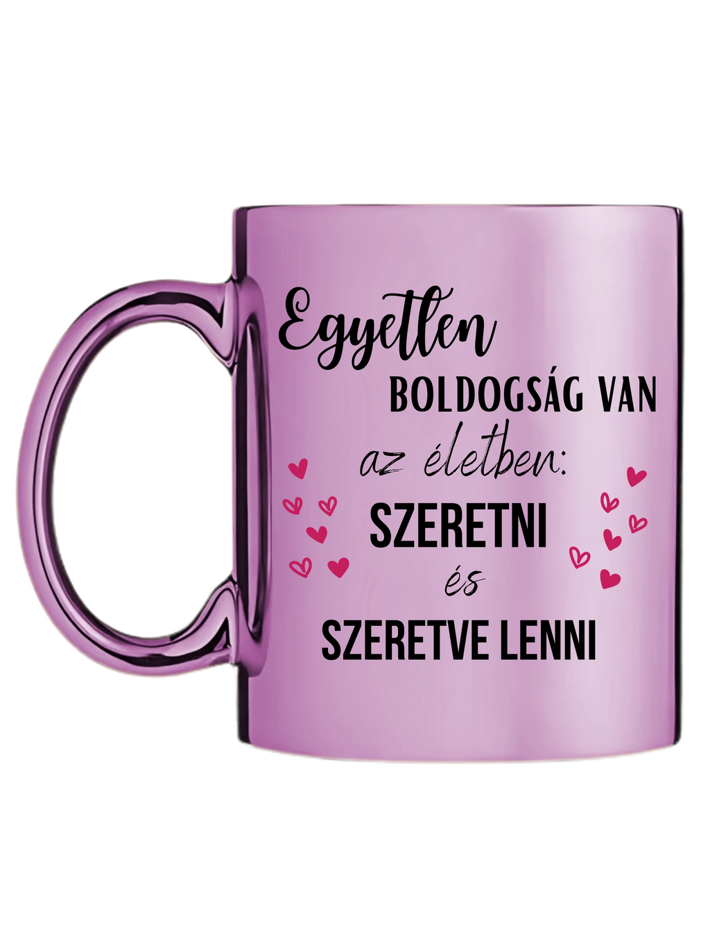 Rózsaszín metál bögre bal oldal