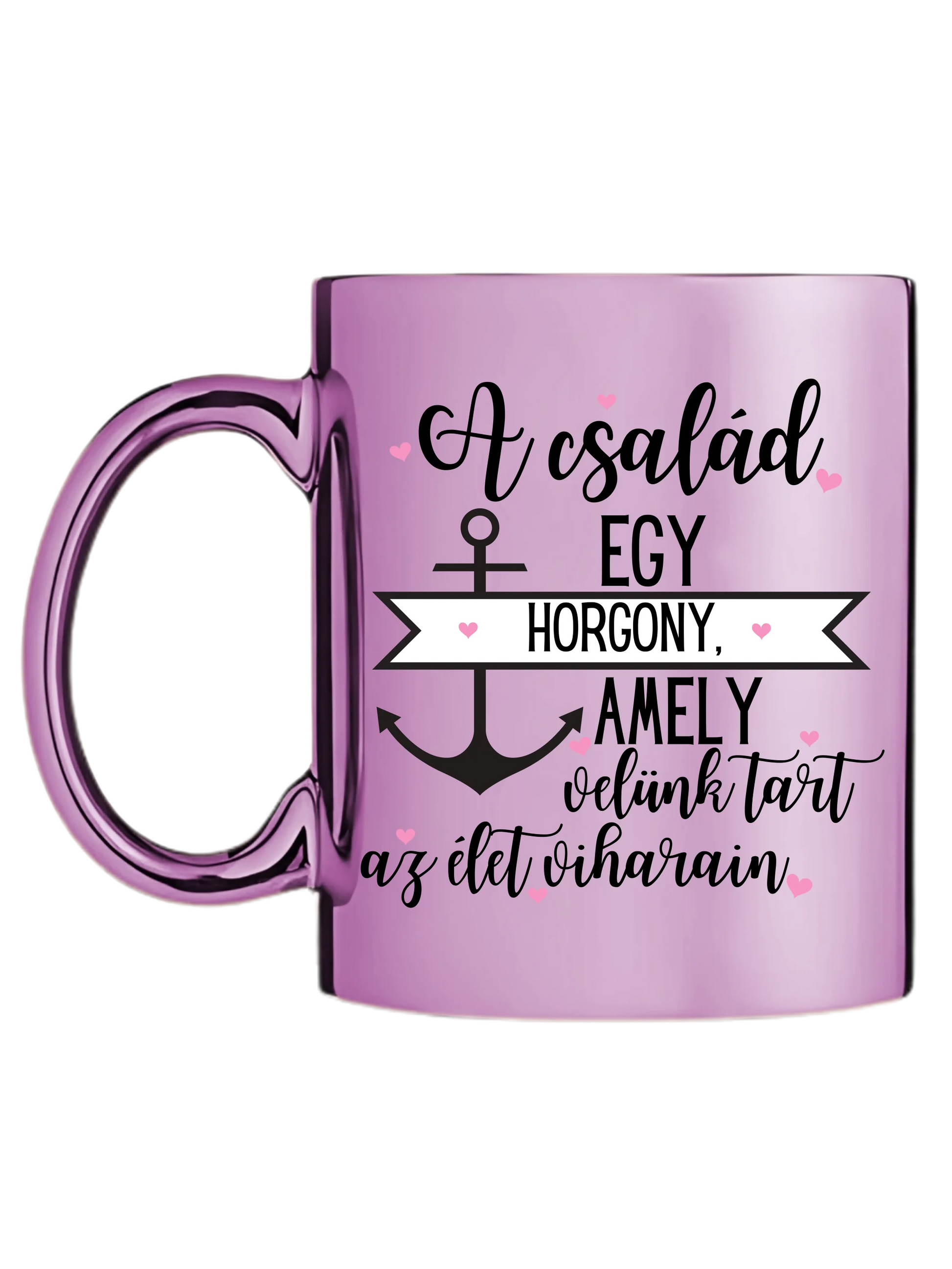 Rózsaszín metál bögre bal oldal