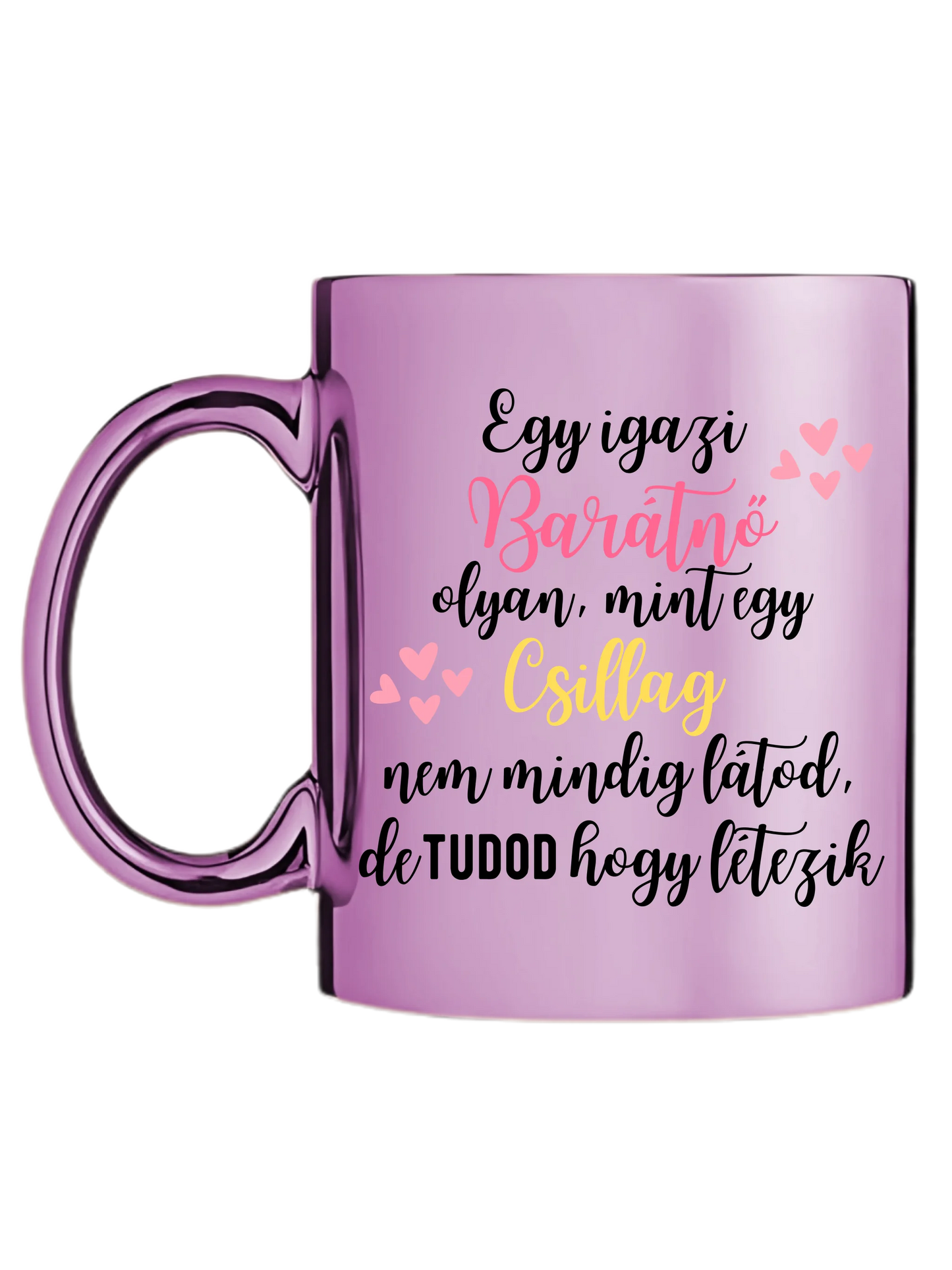 Rózsaszín metál bögre bal oldal