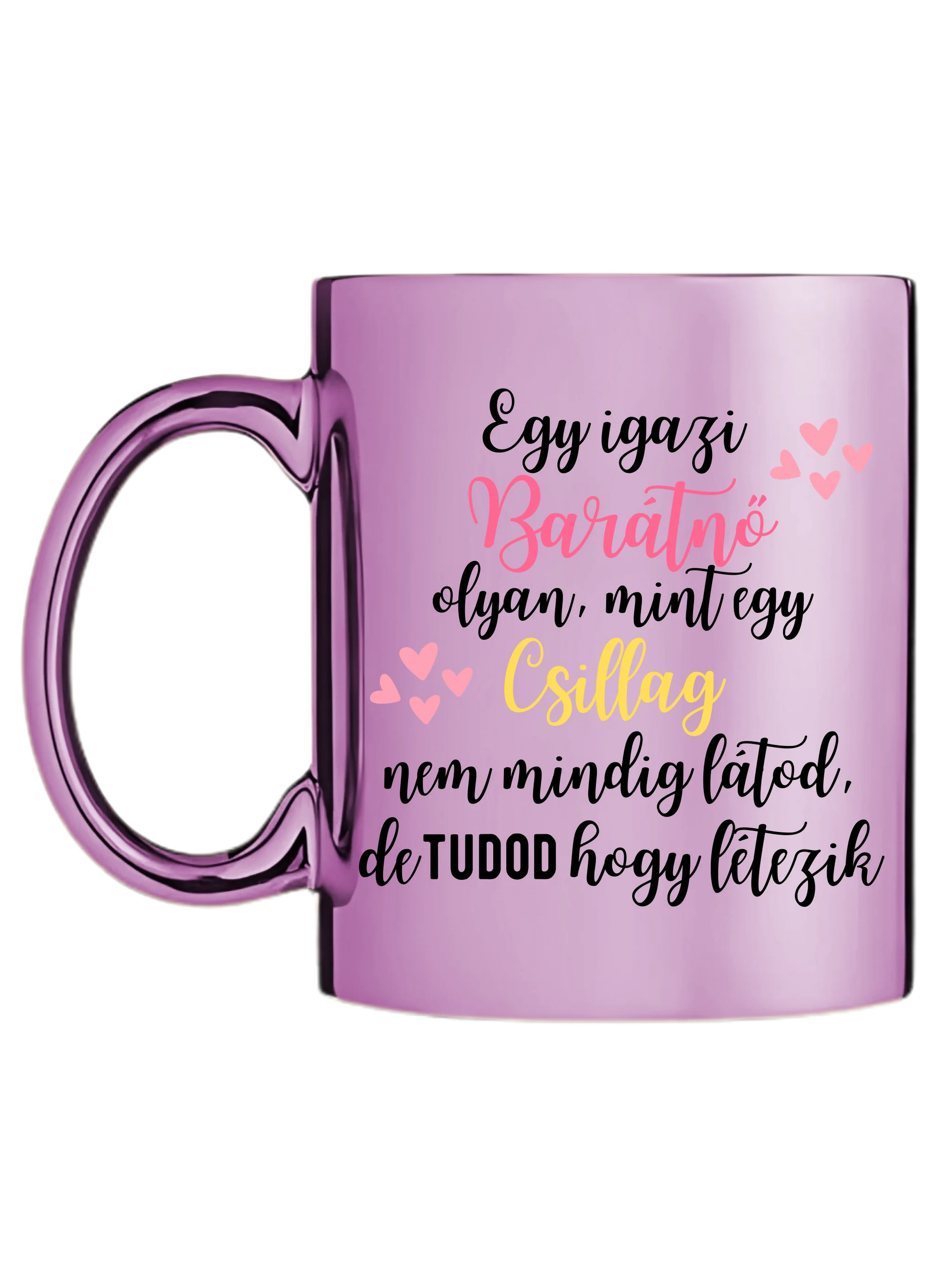 Rózsaszín metál bögre bal oldal
