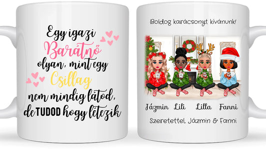 Karácsonyi Chibi barátnők - Egyedi személyre szabható bögre