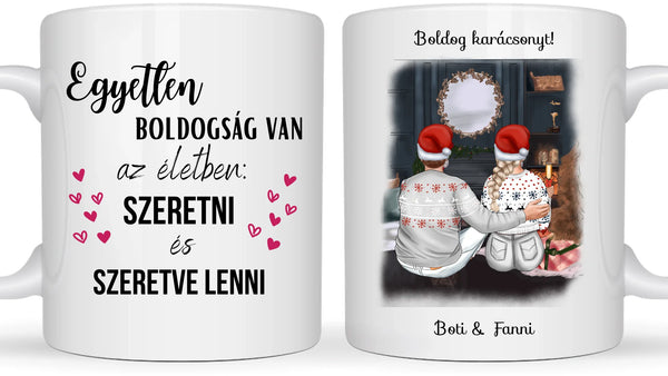 Karácsonyi pár a kandalló előtt - Egyedi személyre szabható bögre