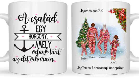 Család karácsonyi pizsamában - Egyedi személyre szabható bögre
