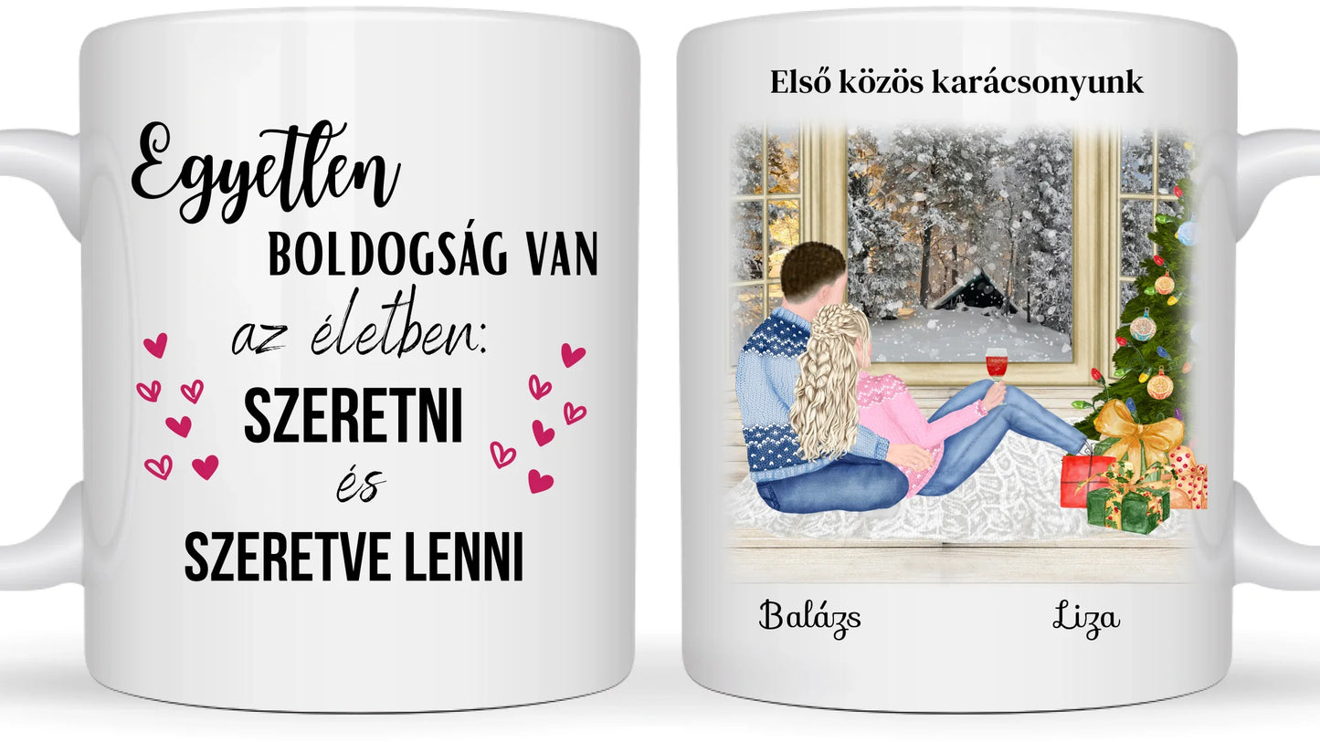 Karácsonyi pár téli tájjal - Egyedi személyre szabható bögre
