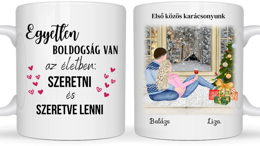 Karácsonyi pár téli tájjal - Egyedi személyre szabható bögre