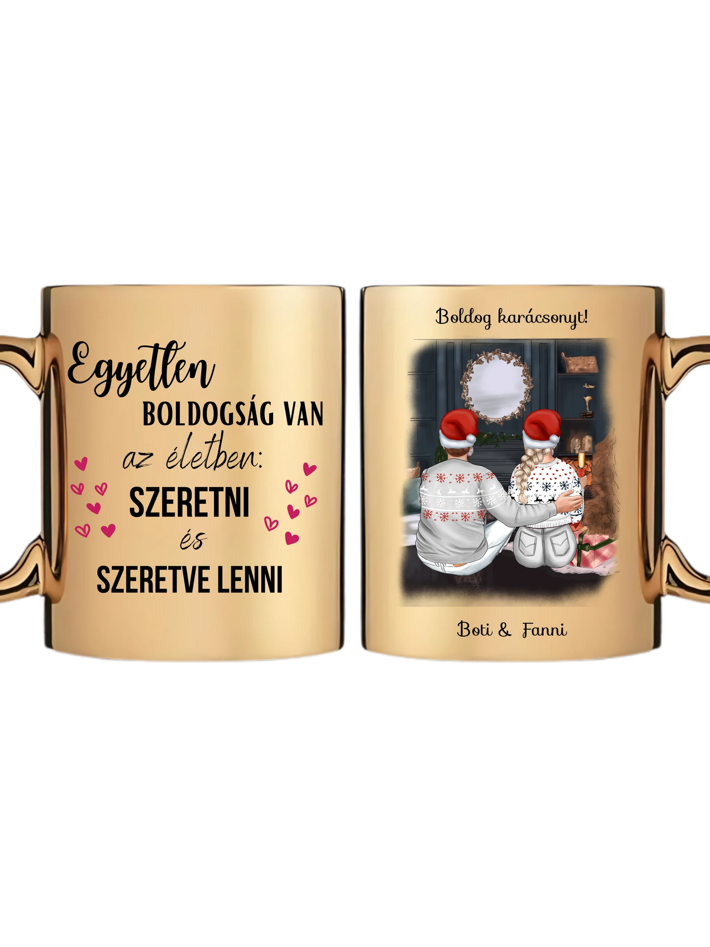 Karácsonyi pár a kandalló előtt - Egyedi személyre szabható bögre