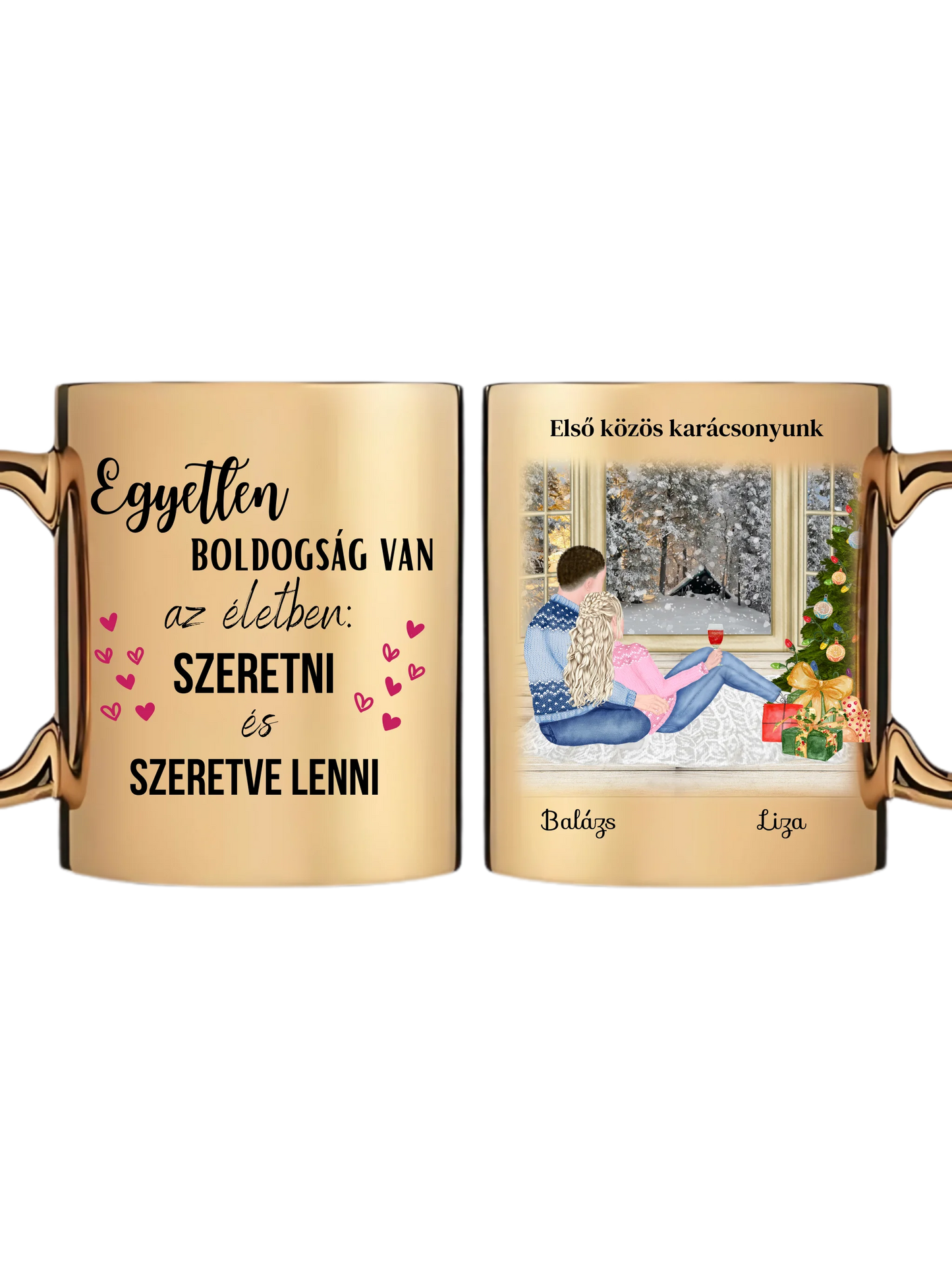 Karácsonyi pár téli tájjal - Egyedi személyre szabható bögre
