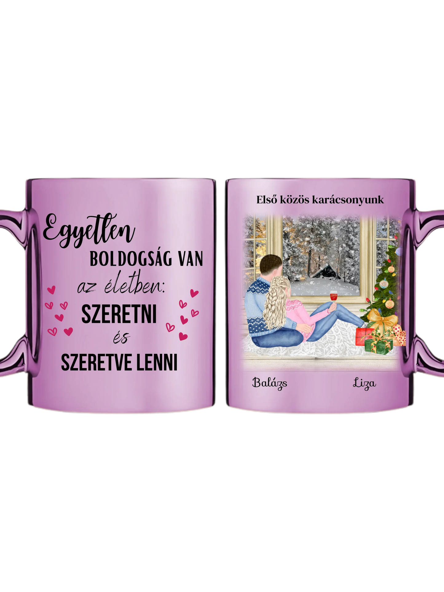 Karácsonyi pár téli tájjal - Egyedi személyre szabható bögre
