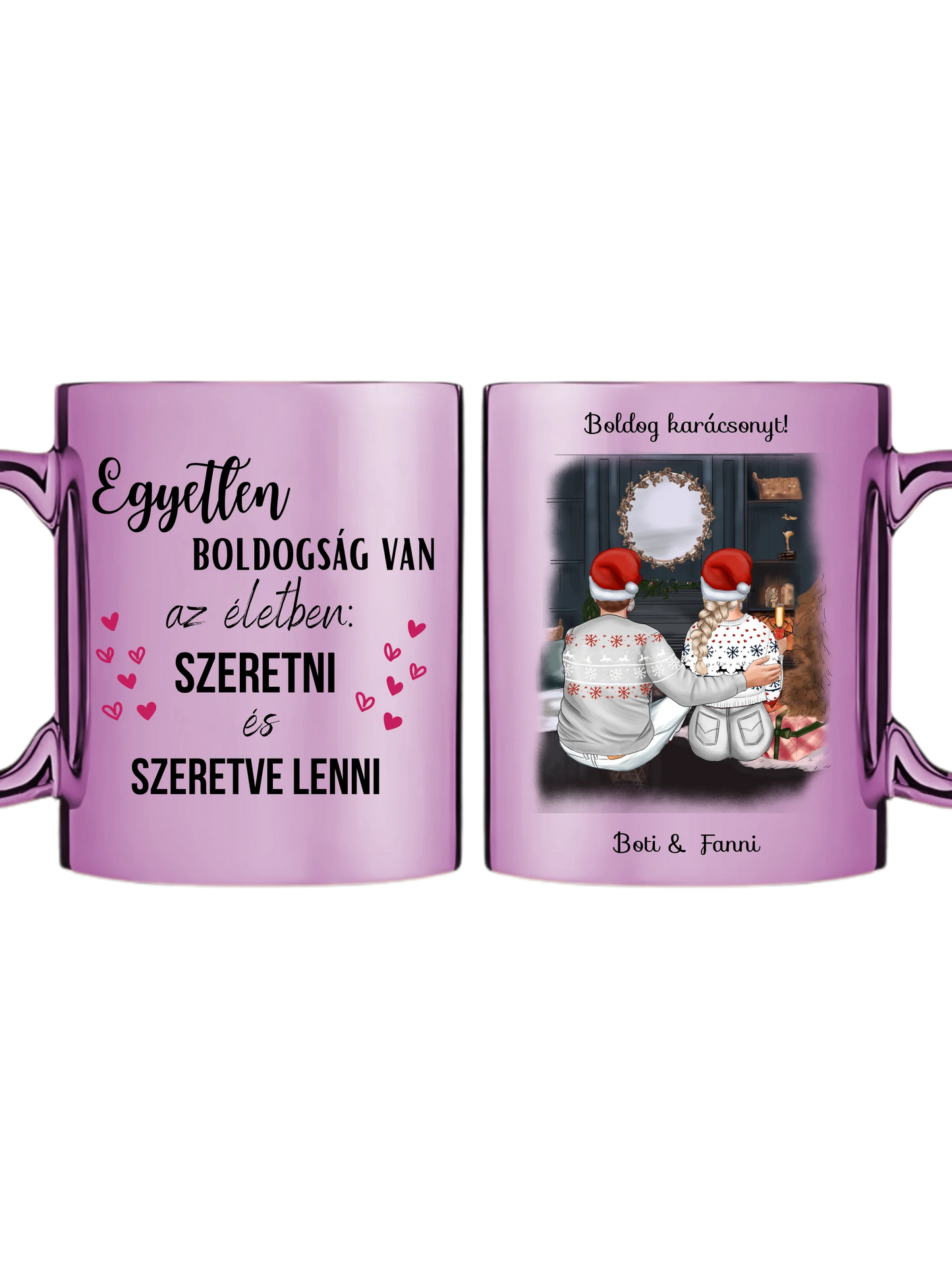 Karácsonyi pár a kandalló előtt - Egyedi személyre szabható bögre