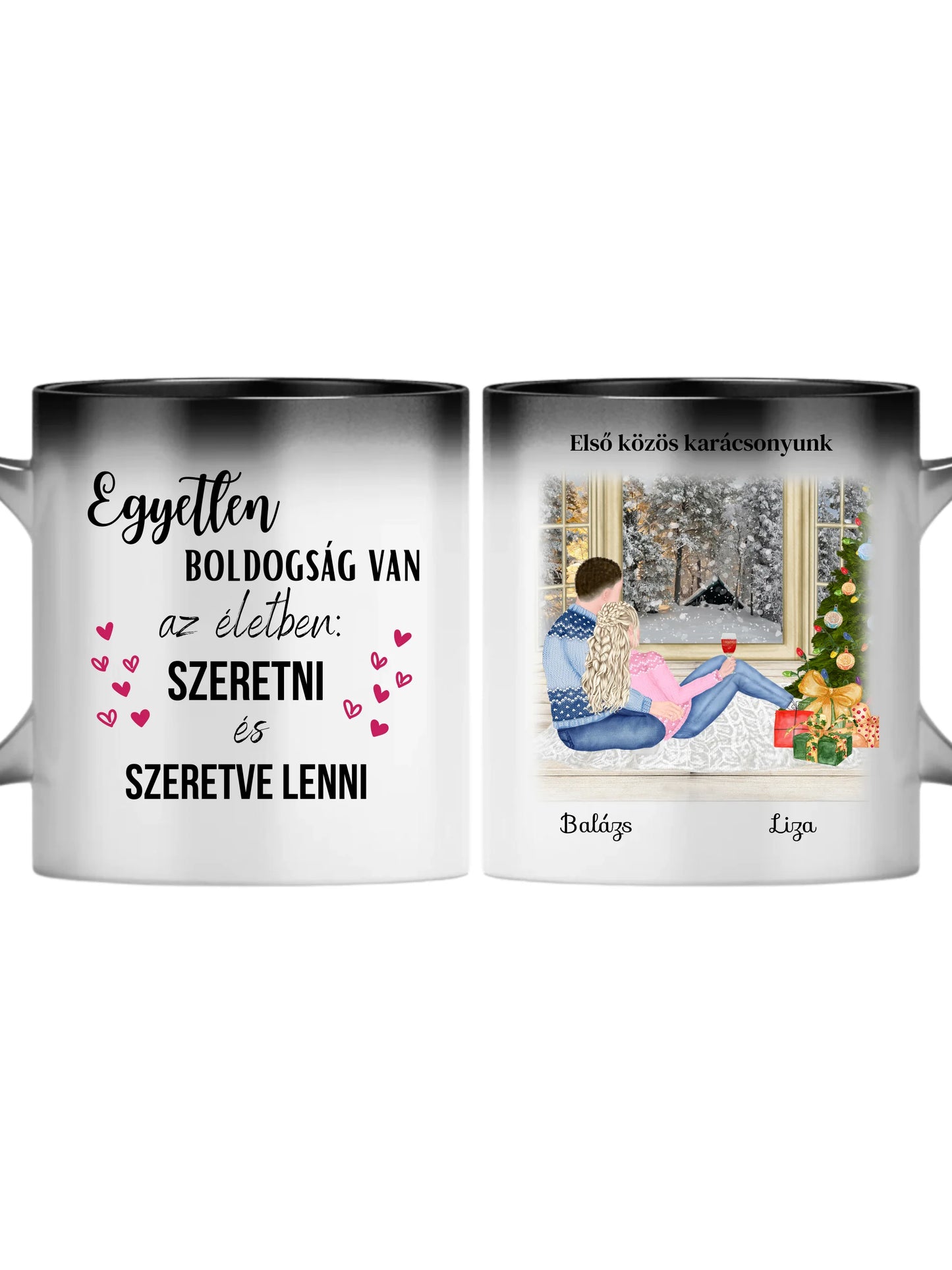 Karácsonyi pár téli tájjal - Egyedi személyre szabható bögre