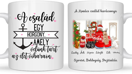 Karácsonyi család a kandalló előtt - Egyedi személyre szabható bögre
