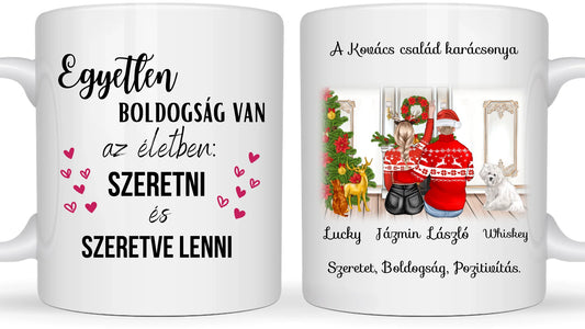 Karácsonyi pár kis kedvenceikkel - Egyedi személyre szabható bögre