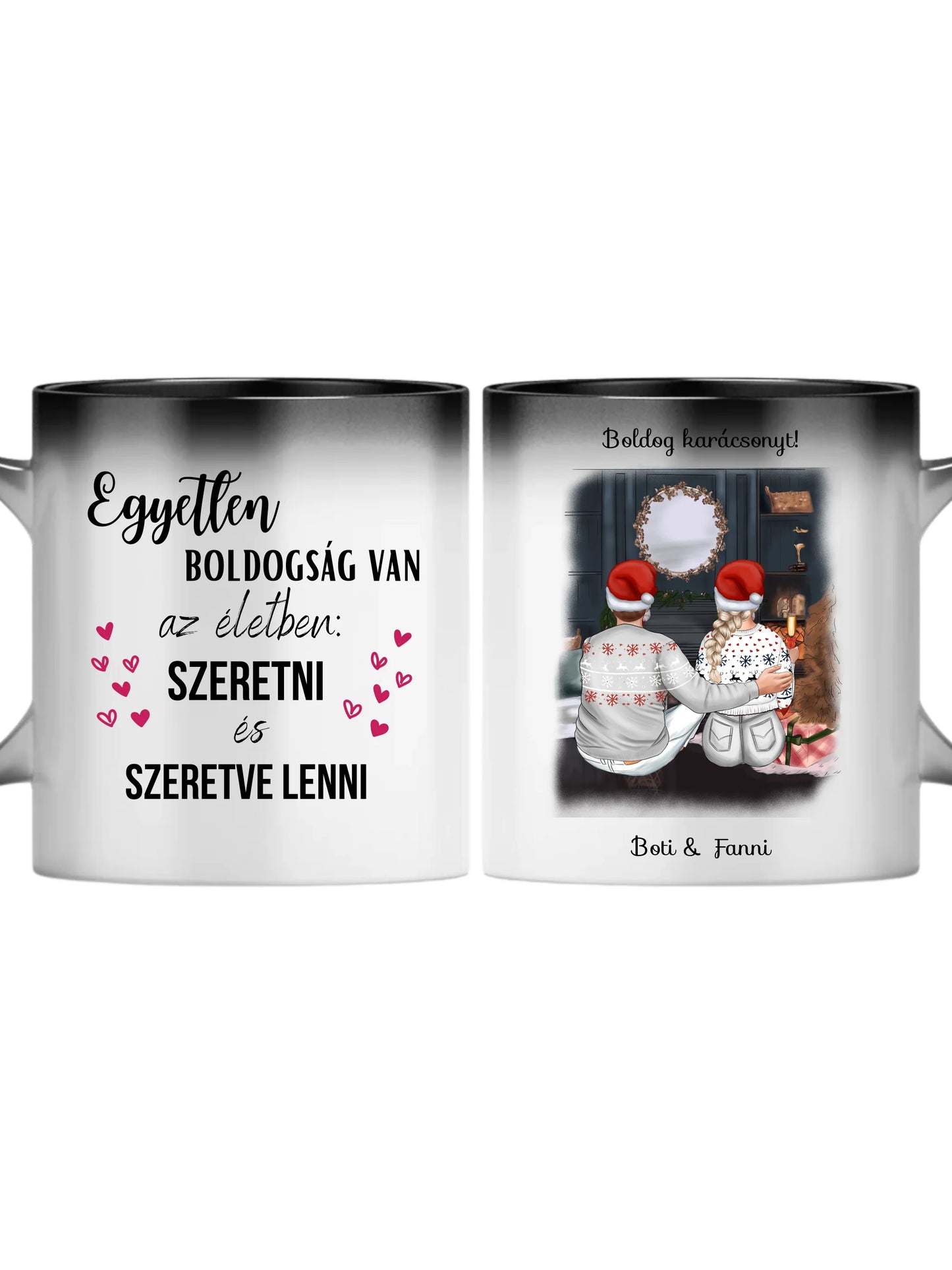 Karácsonyi pár a kandalló előtt - Egyedi személyre szabható bögre