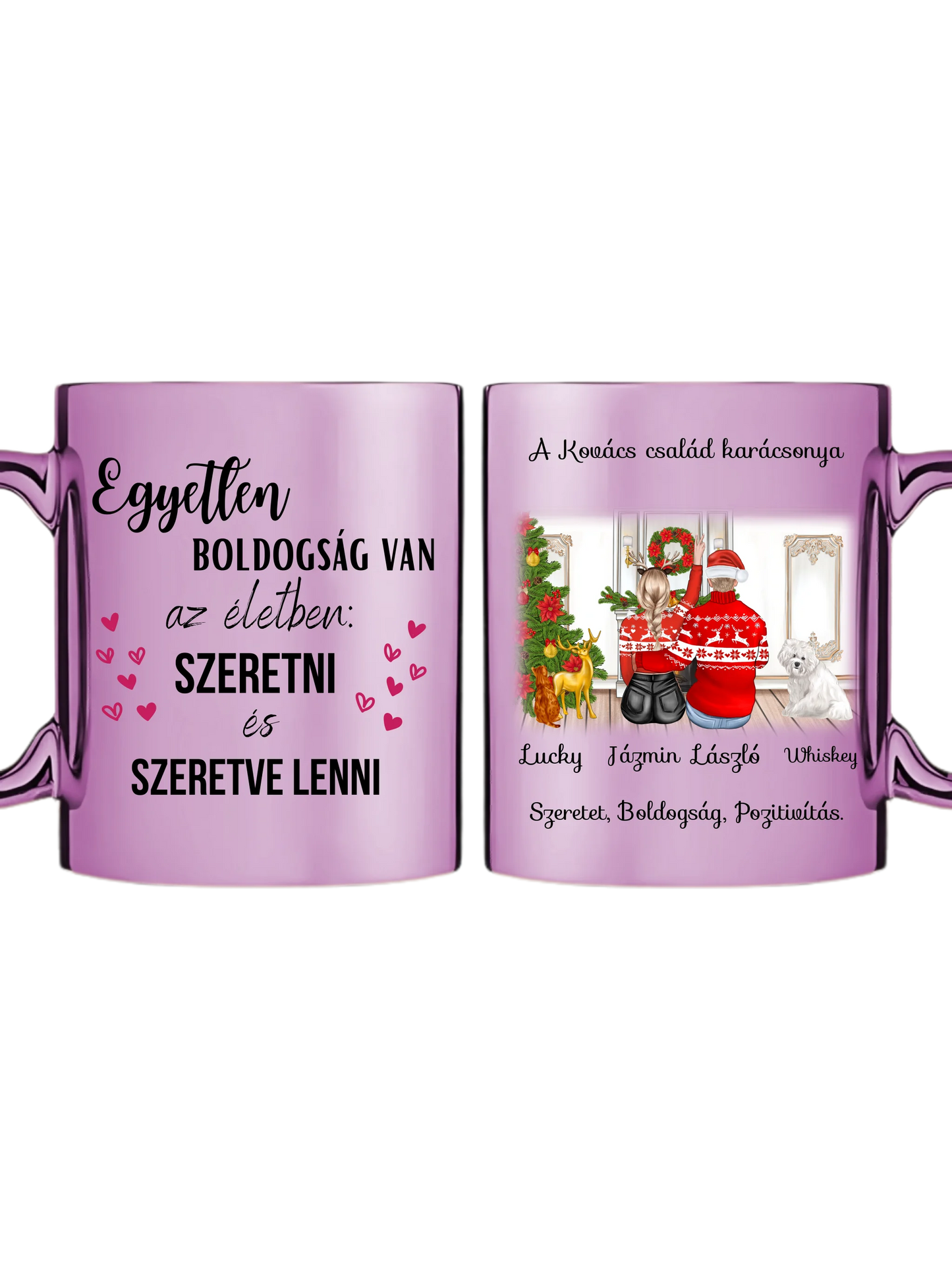 Karácsonyi pár kis kedvenceikkel - Egyedi személyre szabható bögre
