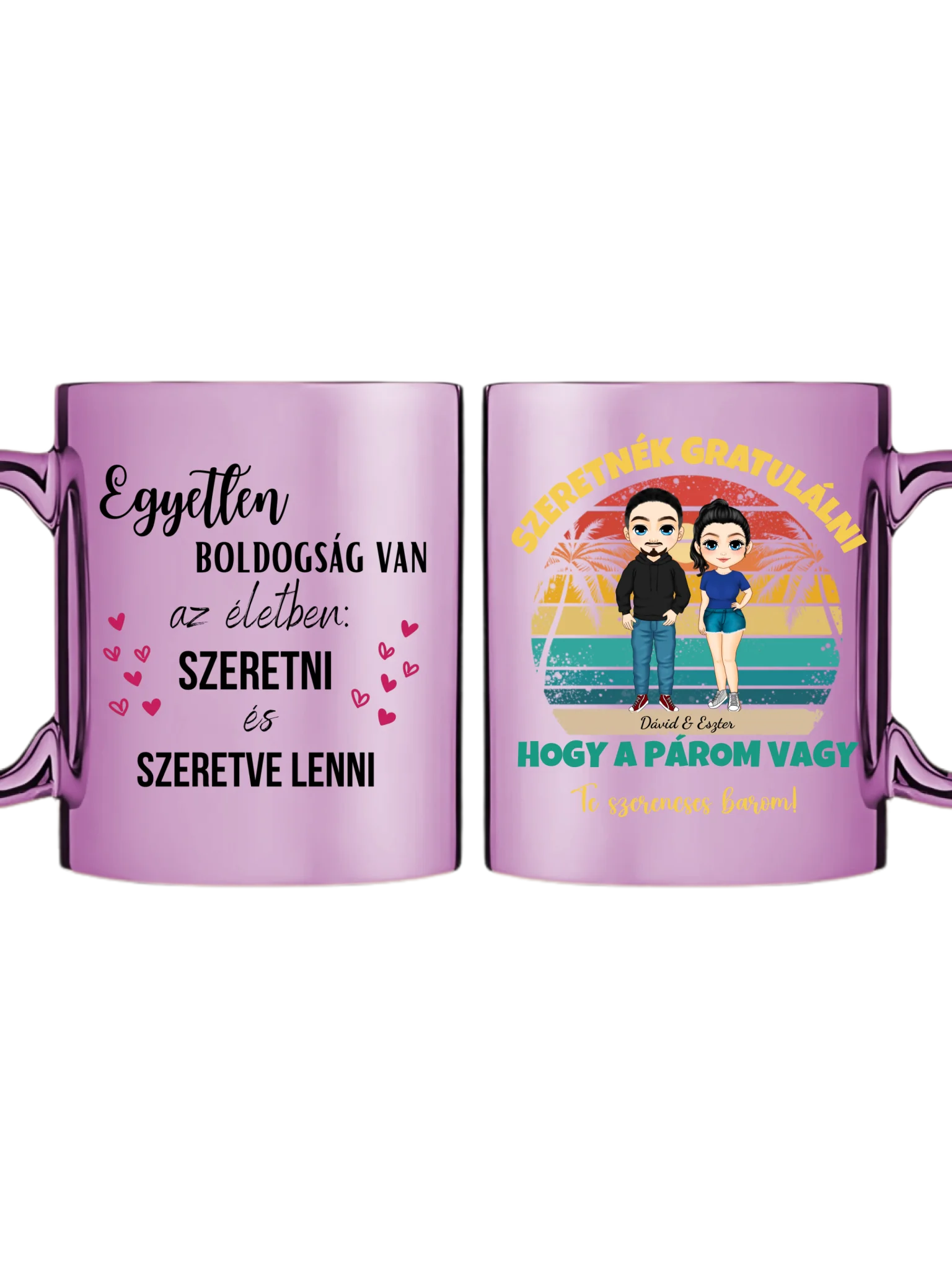 Rózsaszín metál bögre kettős