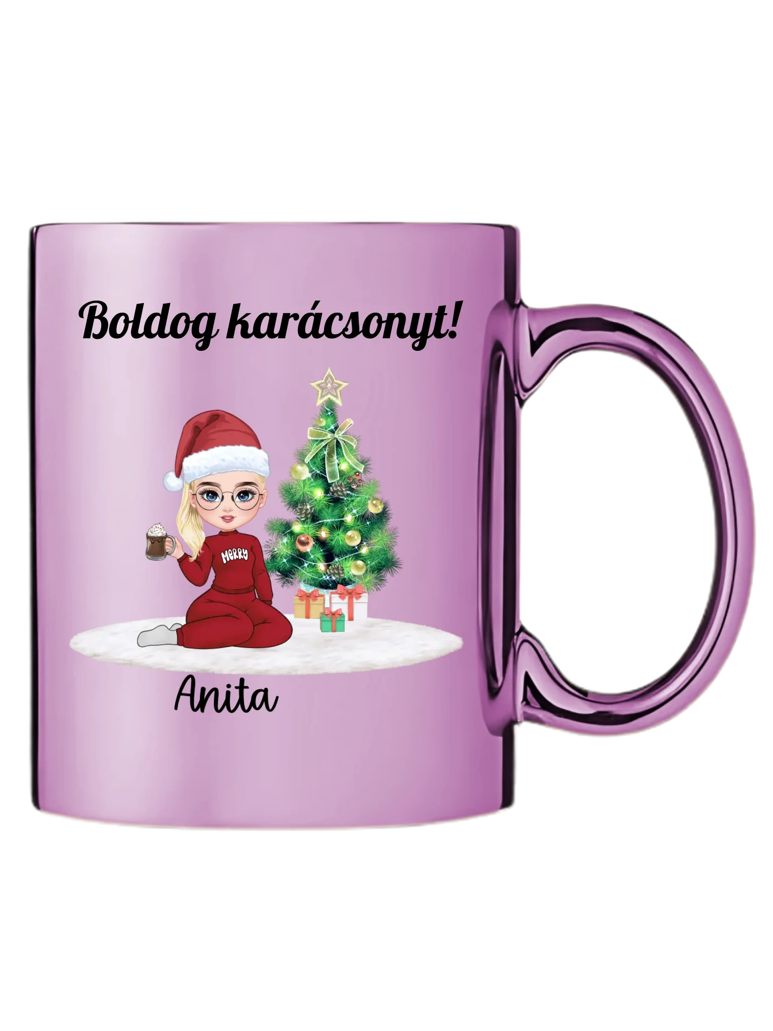 Rózsaszín metál bögre jobb oldal