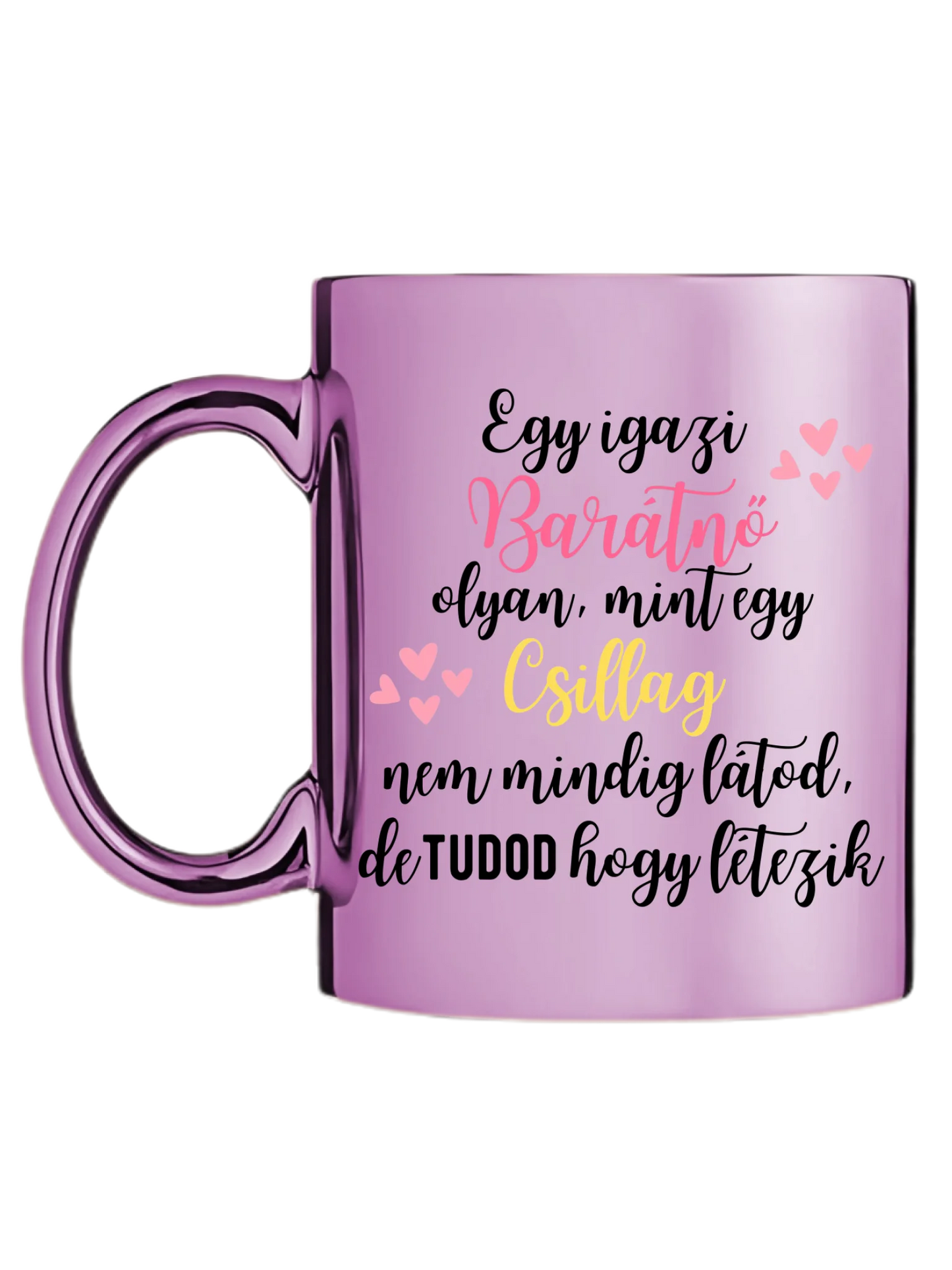 Rózsaszín metál bögre bal oldal