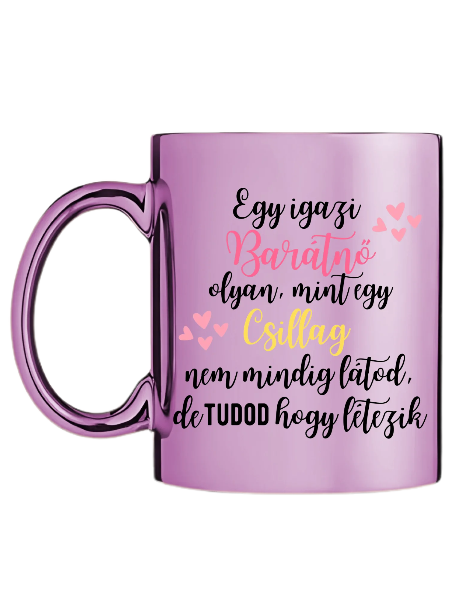 Rózsaszín metál bögre bal oldal