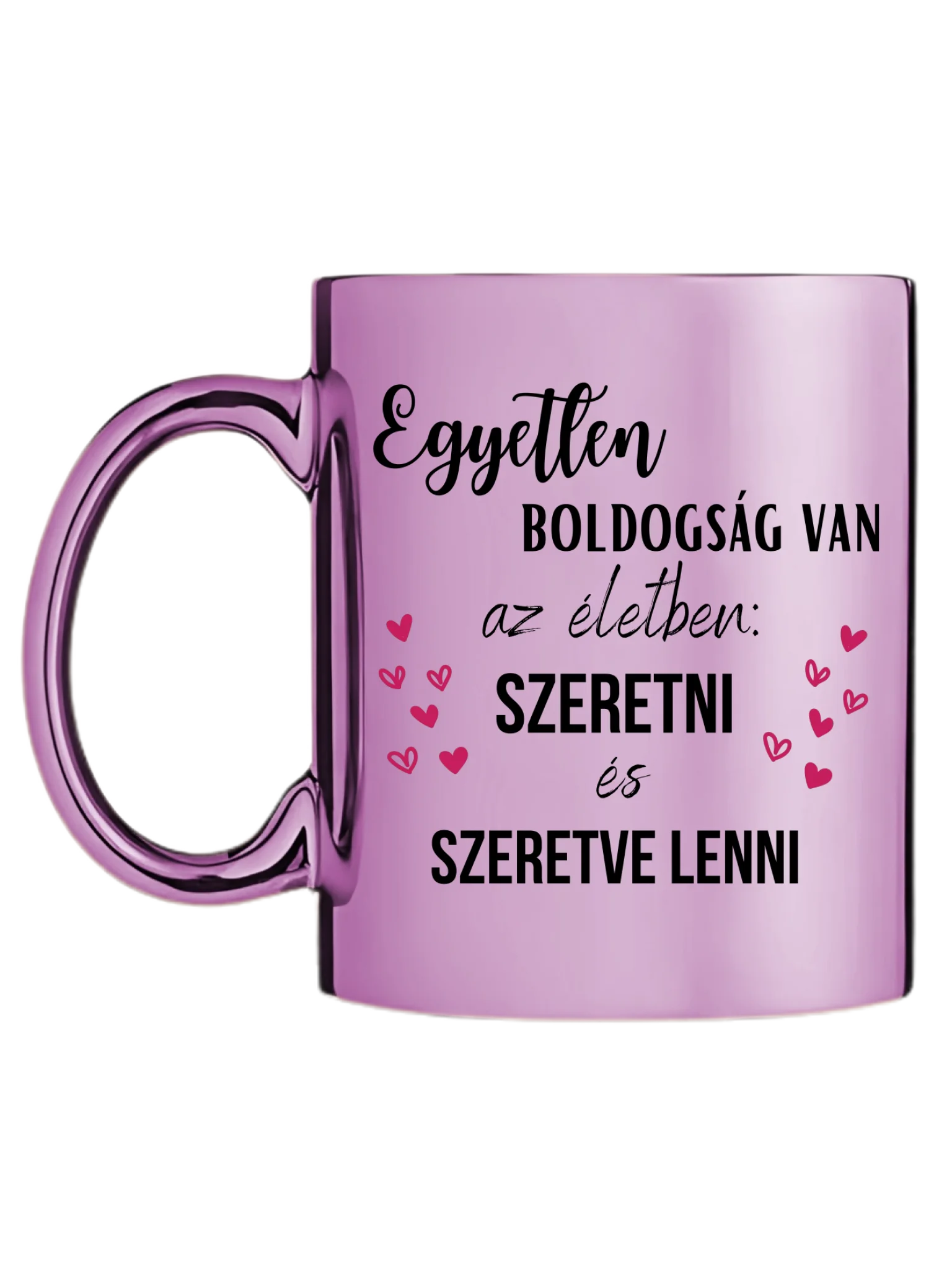 Rózsaszín metál bögre bal oldal