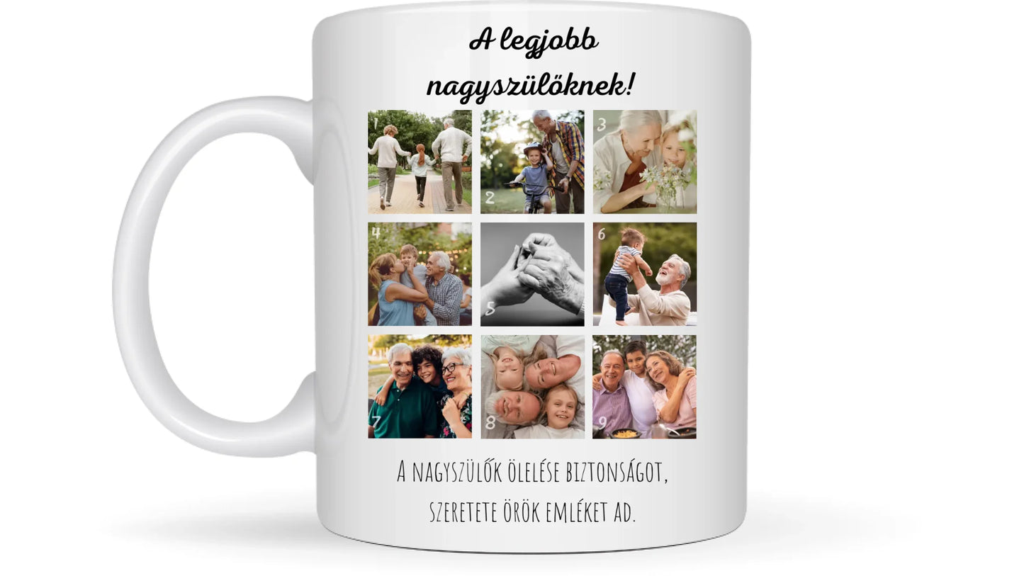 Legjobb nagyszülőknek fotókollázs - Ajándék Nagyszülőknek - Fényképes bögre