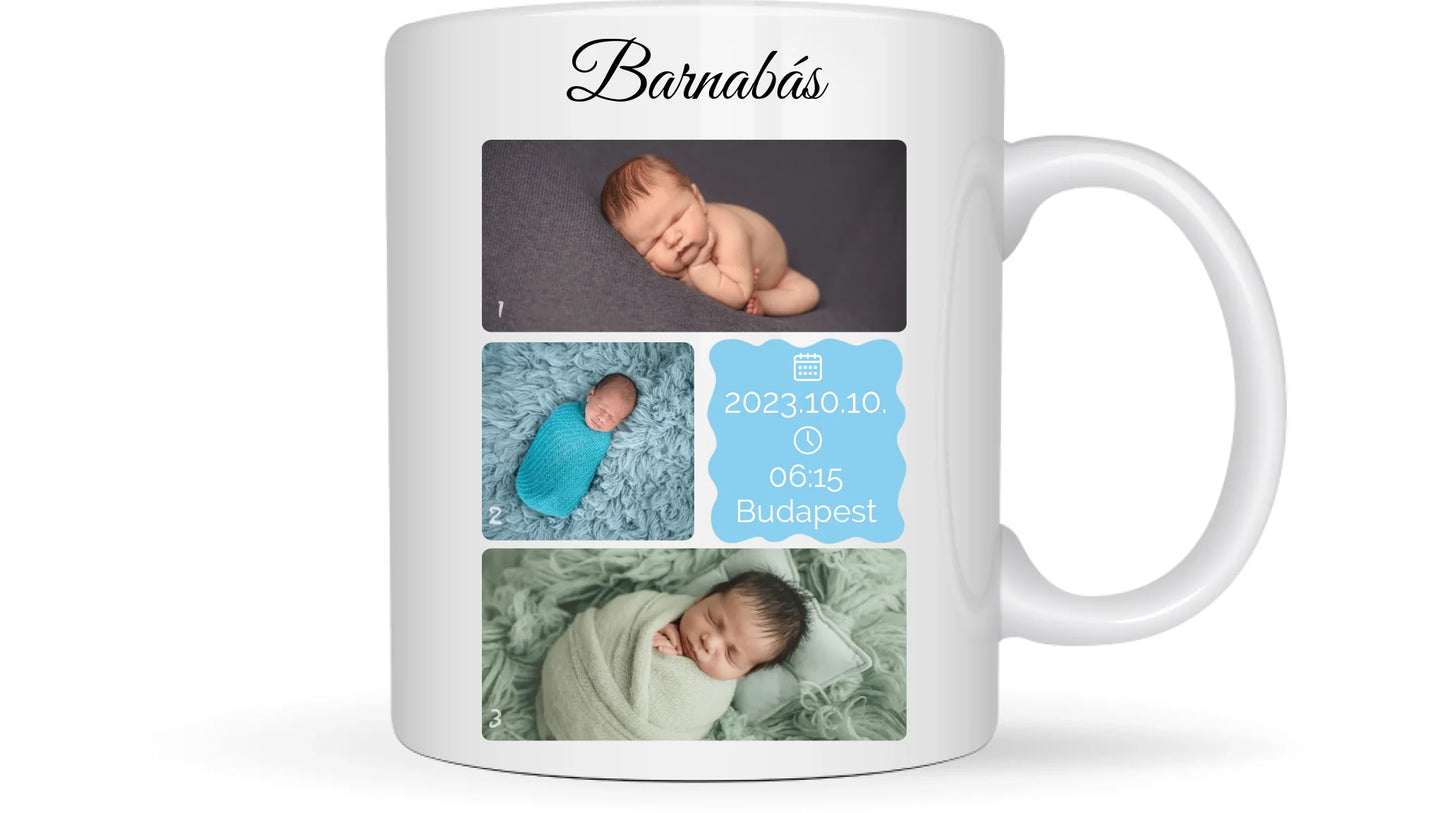 Újszülött fotókollázs - Ajándék Újszülöttnek - Fényképes bögre