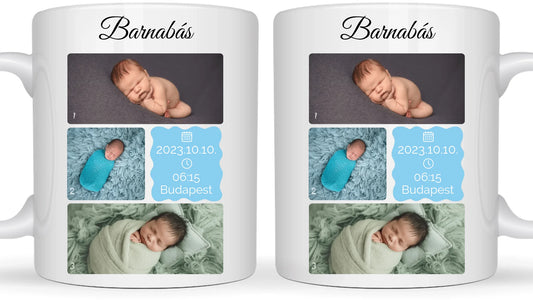 Újszülött fotókollázs - Ajándék Újszülöttnek - Fényképes bögre