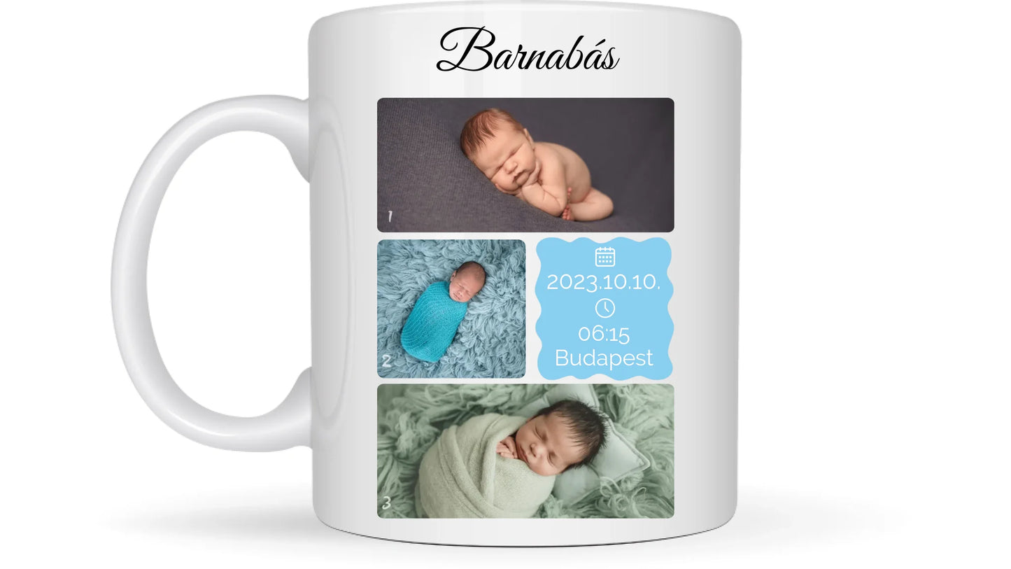 Újszülött fotókollázs - Ajándék Újszülöttnek - Fényképes bögre