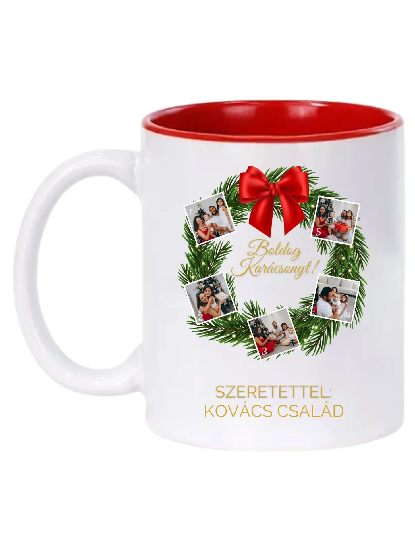 Karácsonyi koszorú fotókollázs - Ajándék Karácsonyra - Fényképes bögre