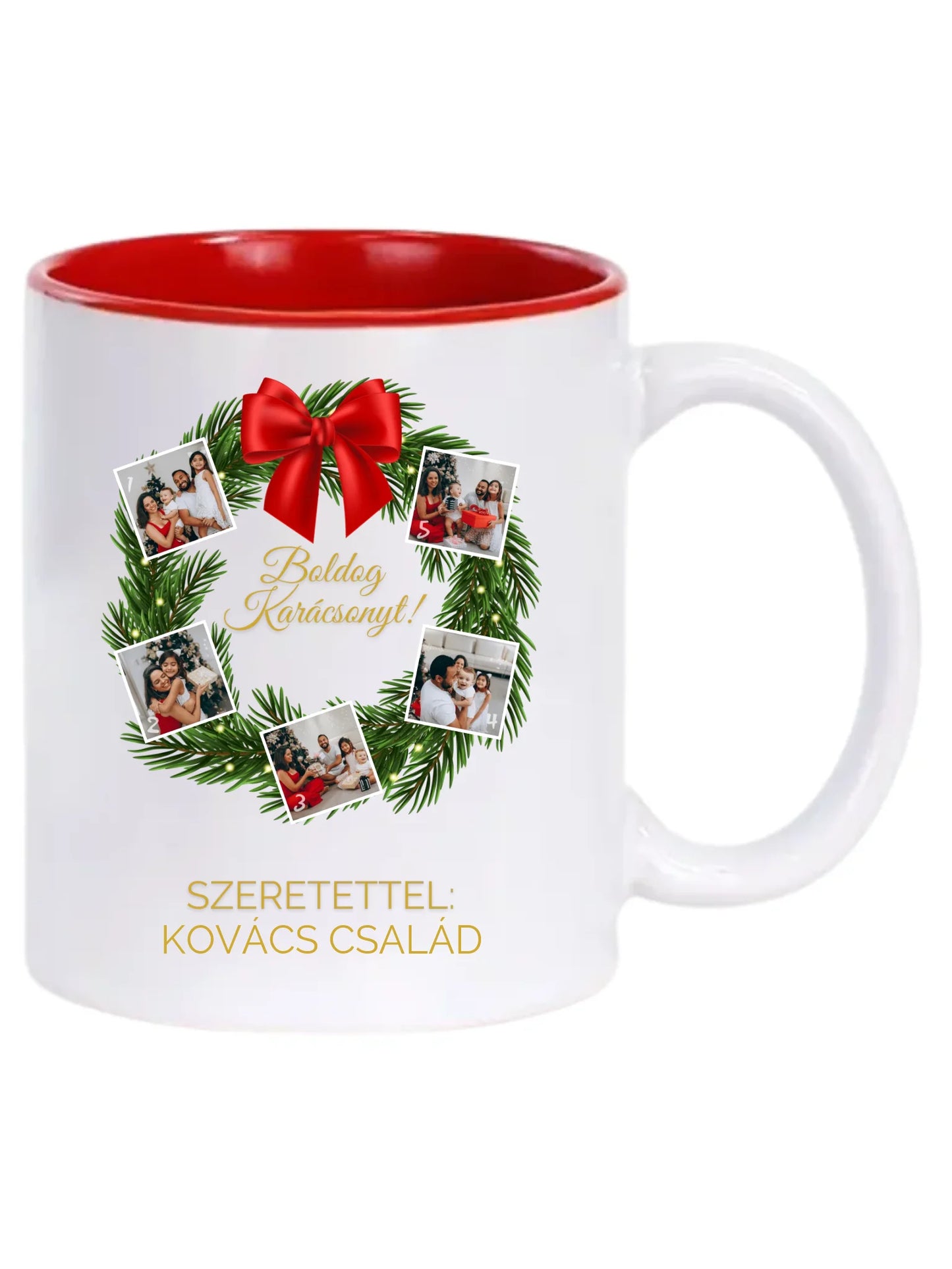 Karácsonyi koszorú fotókollázs - Ajándék Karácsonyra - Fényképes bögre