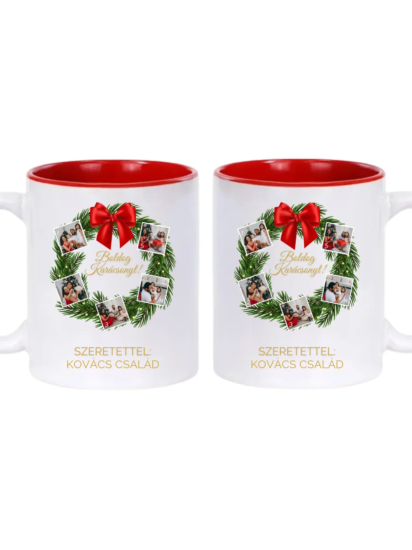 Karácsonyi koszorú fotókollázs - Ajándék Karácsonyra - Fényképes bögre