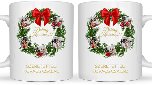 Karácsonyi koszorú fotókollázs - Ajándék Karácsonyra - Fényképes bögre