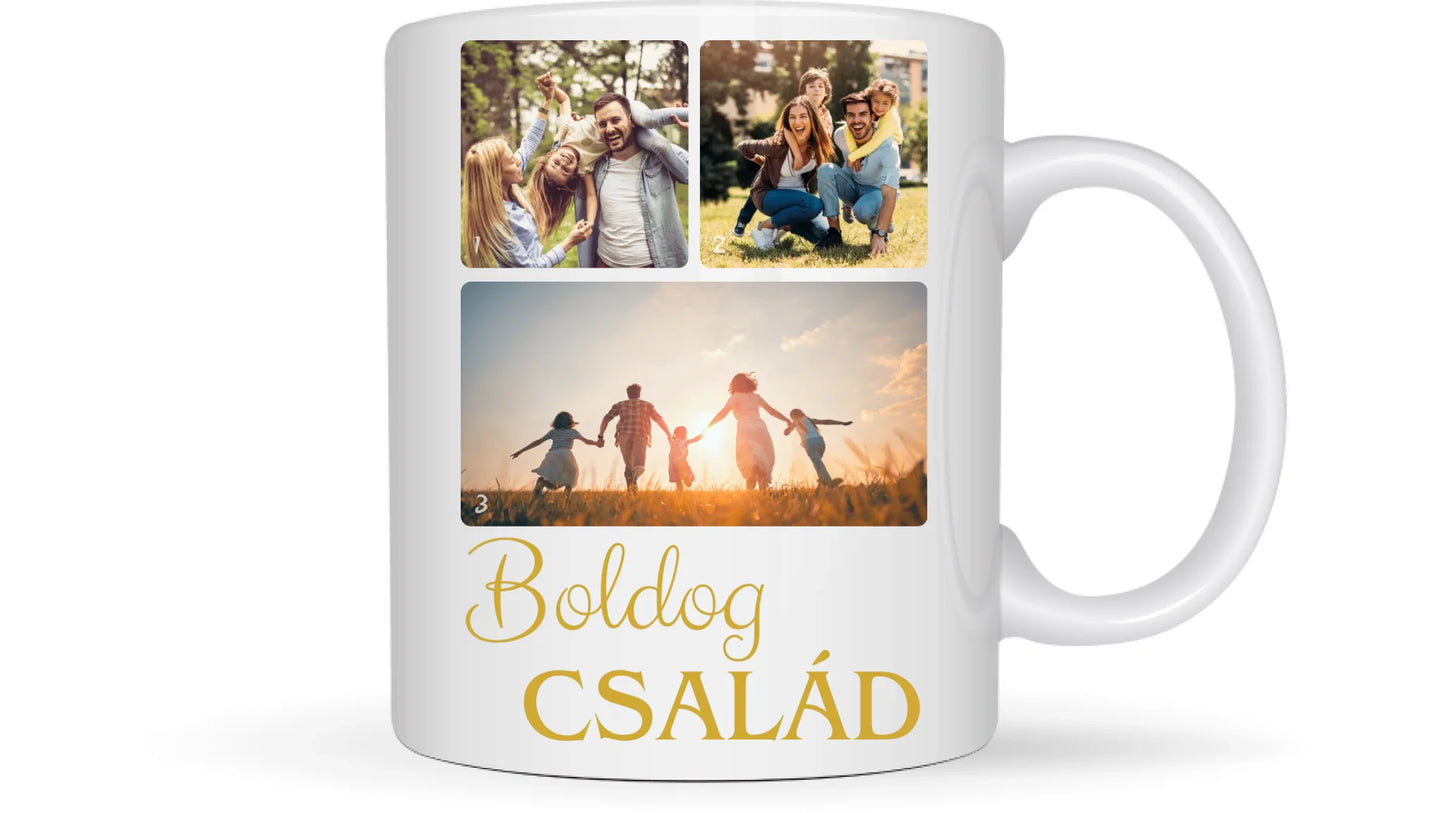 Boldog család fotókollázs – Ajándék Családnak - Fényképes bögre
