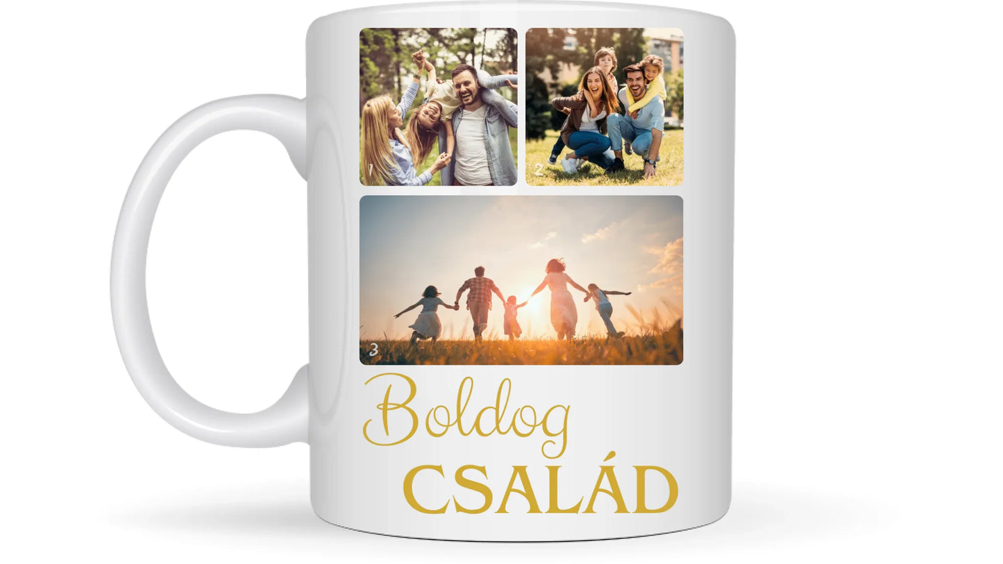 Boldog család fotókollázs – Ajándék Családnak - Fényképes bögre