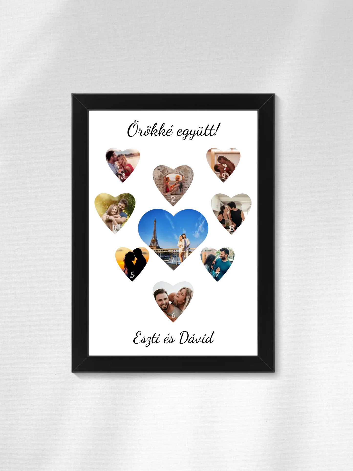 Szívecskés fotókollázs - Ajándék Pároknak - Fényképes falikép