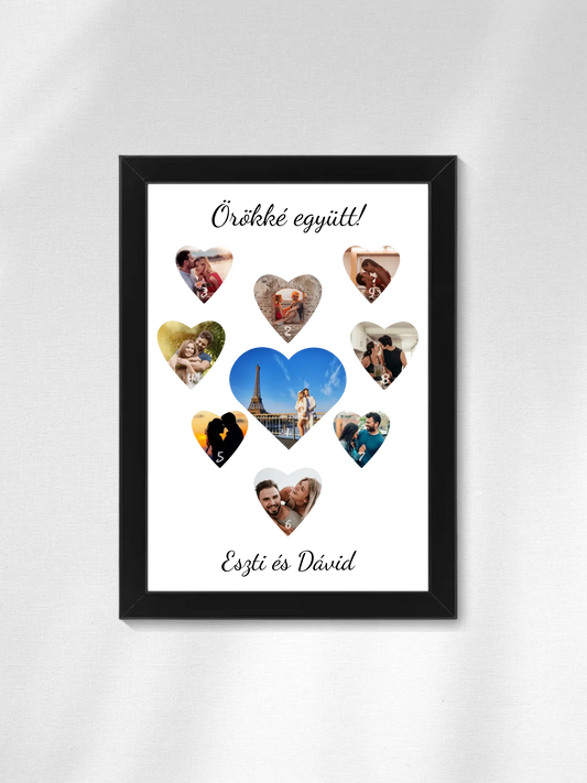 Szívecskés fotókollázs - Ajándék Pároknak - Fényképes falikép