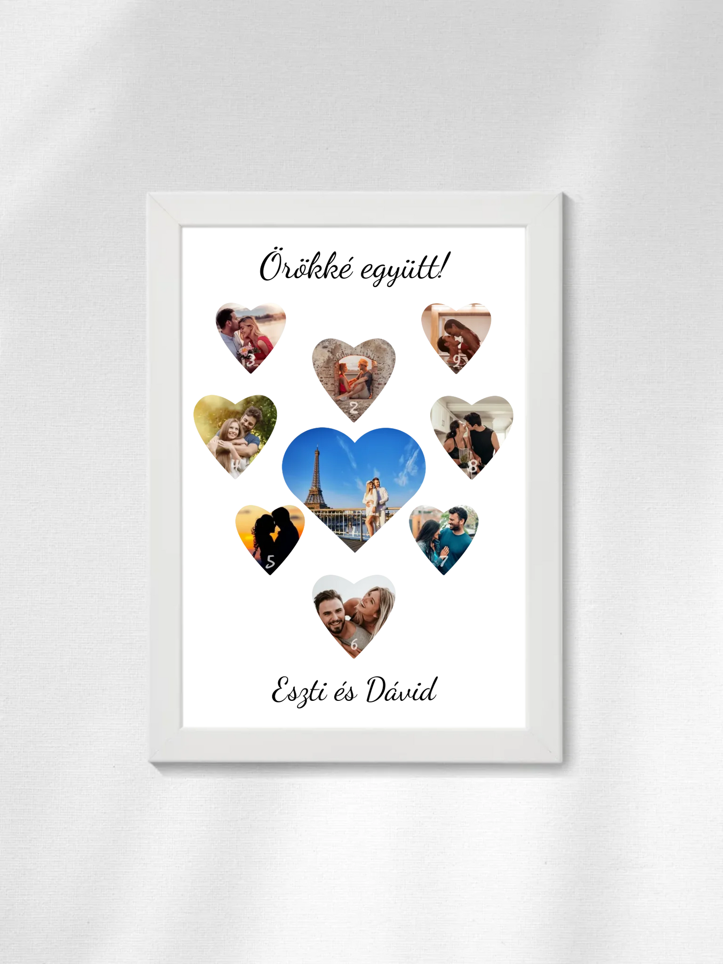 Szívecskés fotókollázs - Ajándék Pároknak - Fényképes falikép
