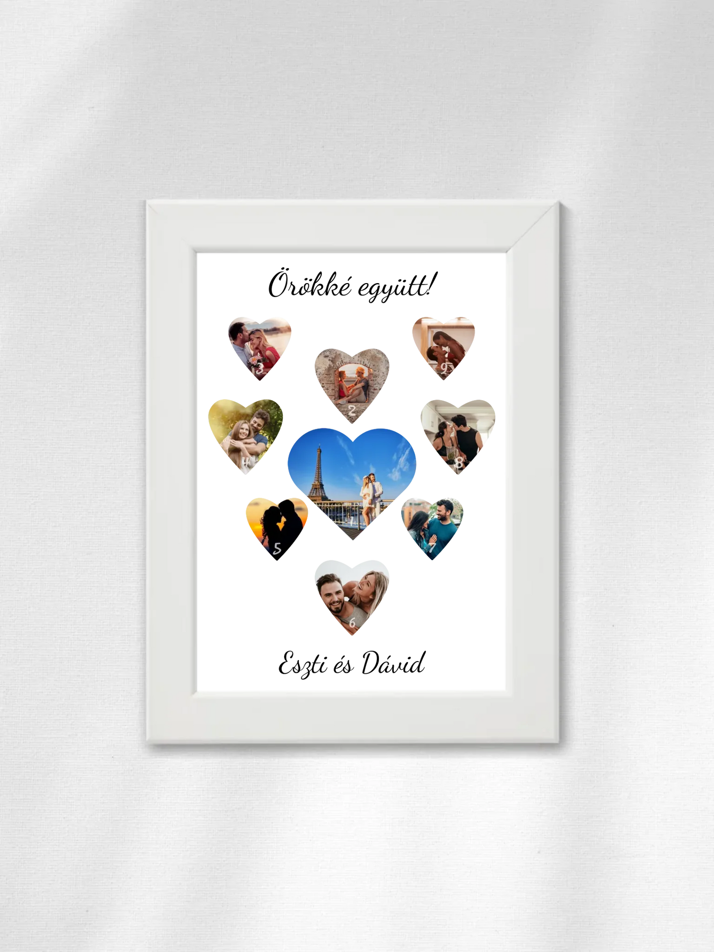 Szívecskés fotókollázs - Ajándék Pároknak - Fényképes falikép