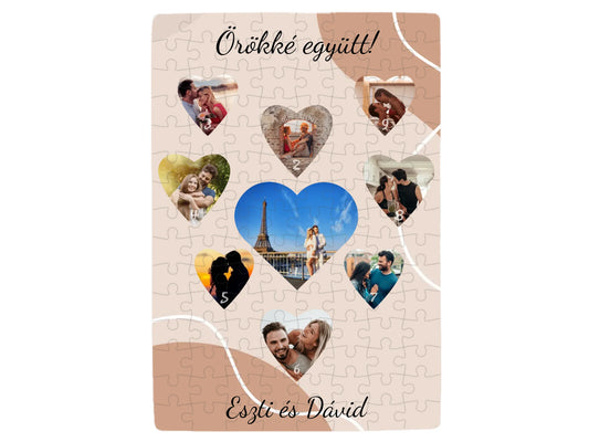 Szívecskés fotókollázs - Ajándék Pároknak - Fényképes puzzle