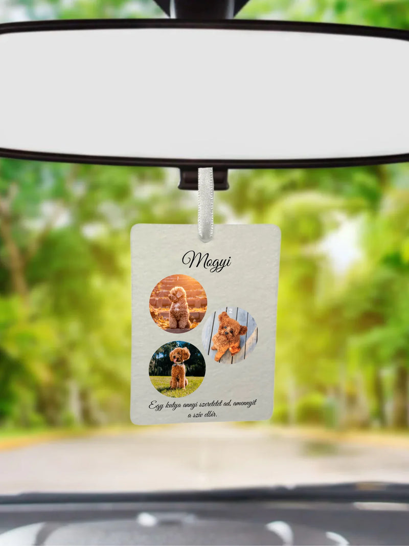 Egy kutya fotókollázs - Ajándék Kutya gazdinak - Fényképes autóillatosító