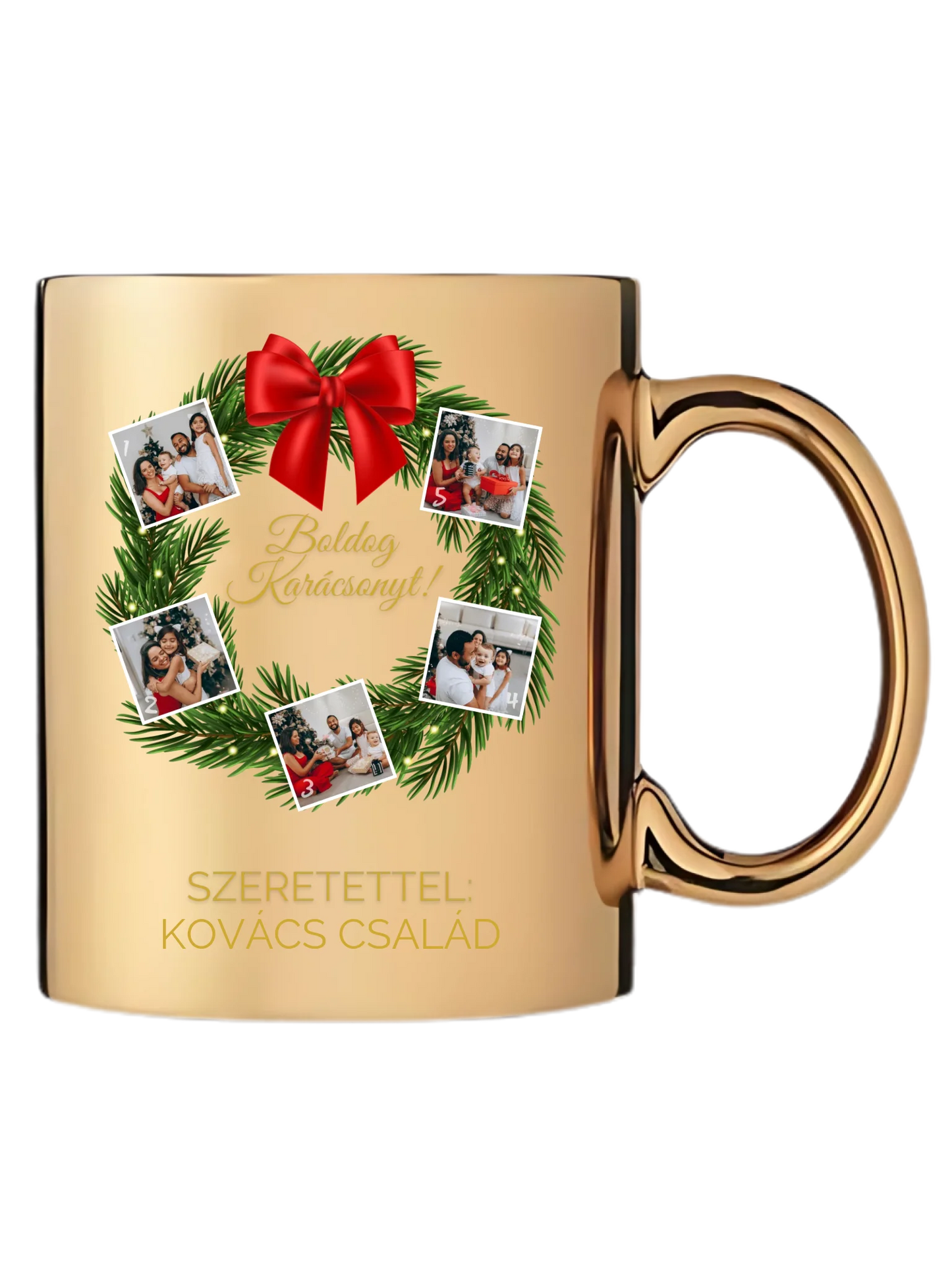Karácsonyi koszorú fotókollázs - Ajándék Karácsonyra - Fényképes bögre