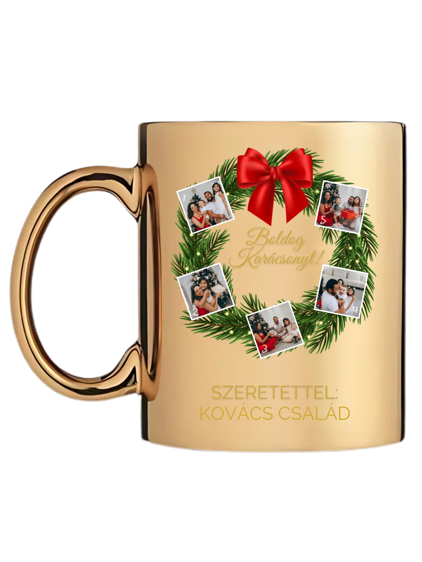 Karácsonyi koszorú fotókollázs - Ajándék Karácsonyra - Fényképes bögre