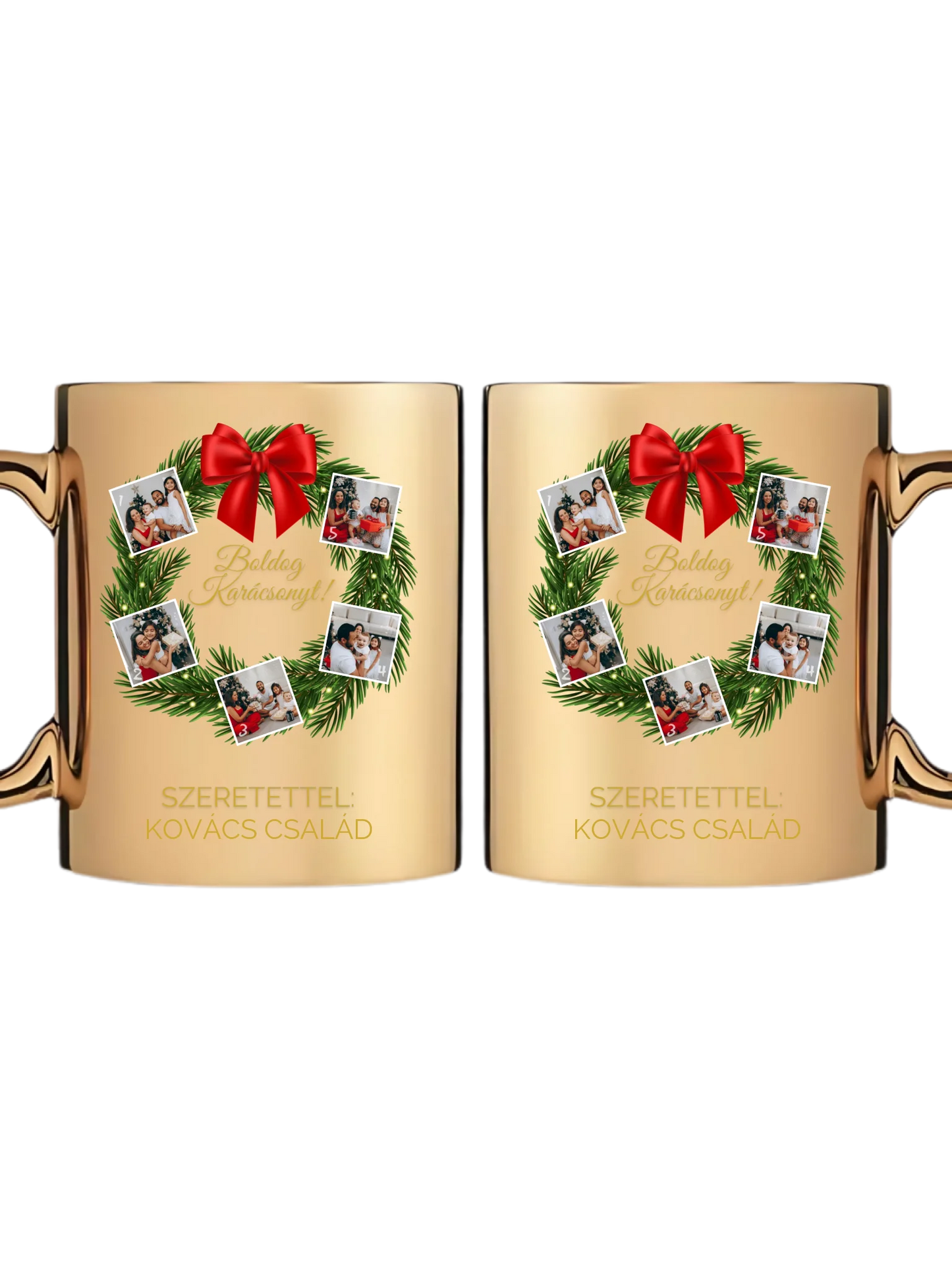 Karácsonyi koszorú fotókollázs - Ajándék Karácsonyra - Fényképes bögre