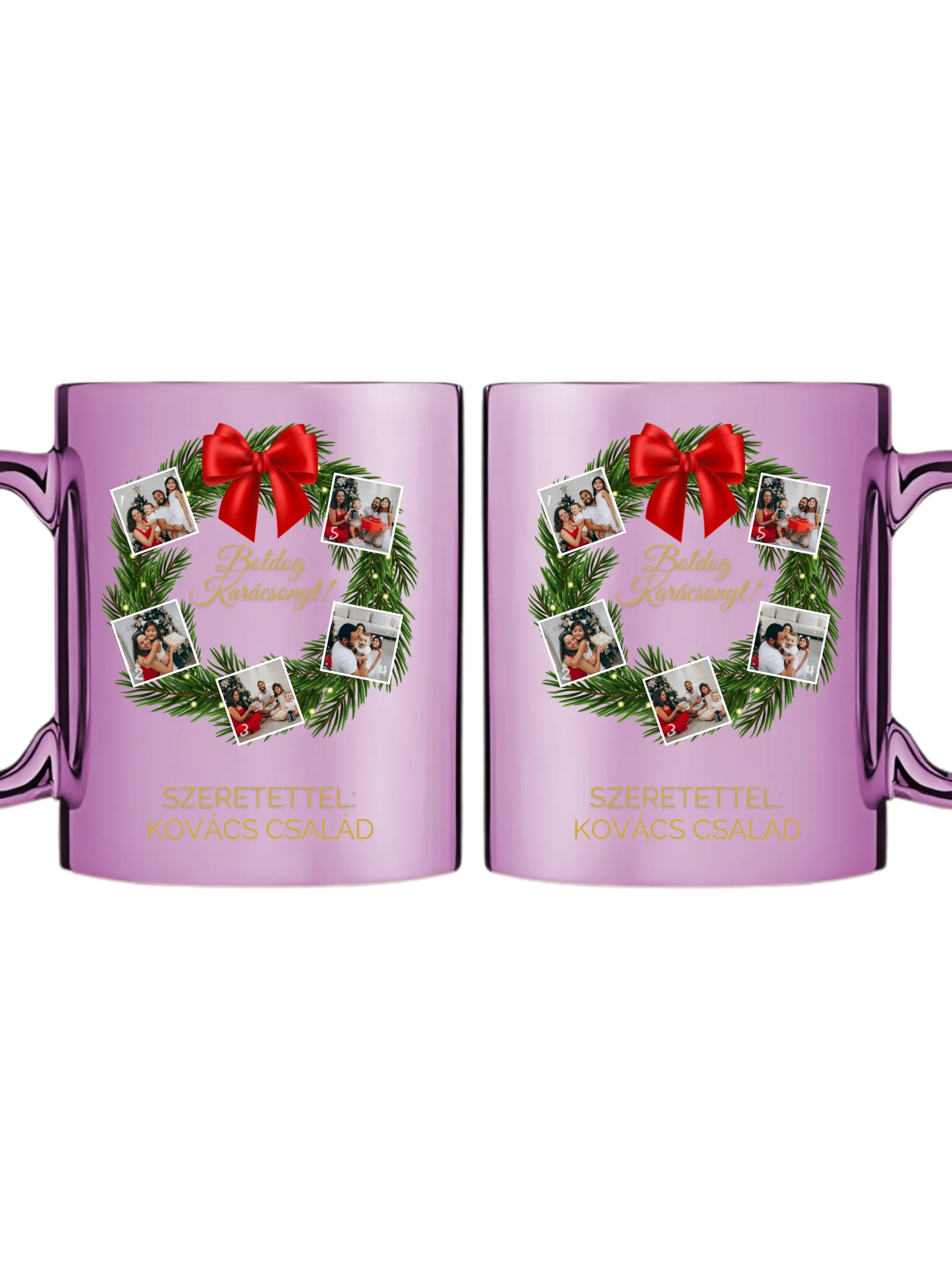 Karácsonyi koszorú fotókollázs - Ajándék Karácsonyra - Fényképes bögre