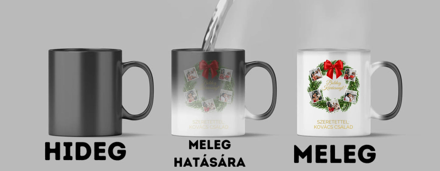 Karácsonyi koszorú fotókollázs - Ajándék Karácsonyra - Fényképes bögre