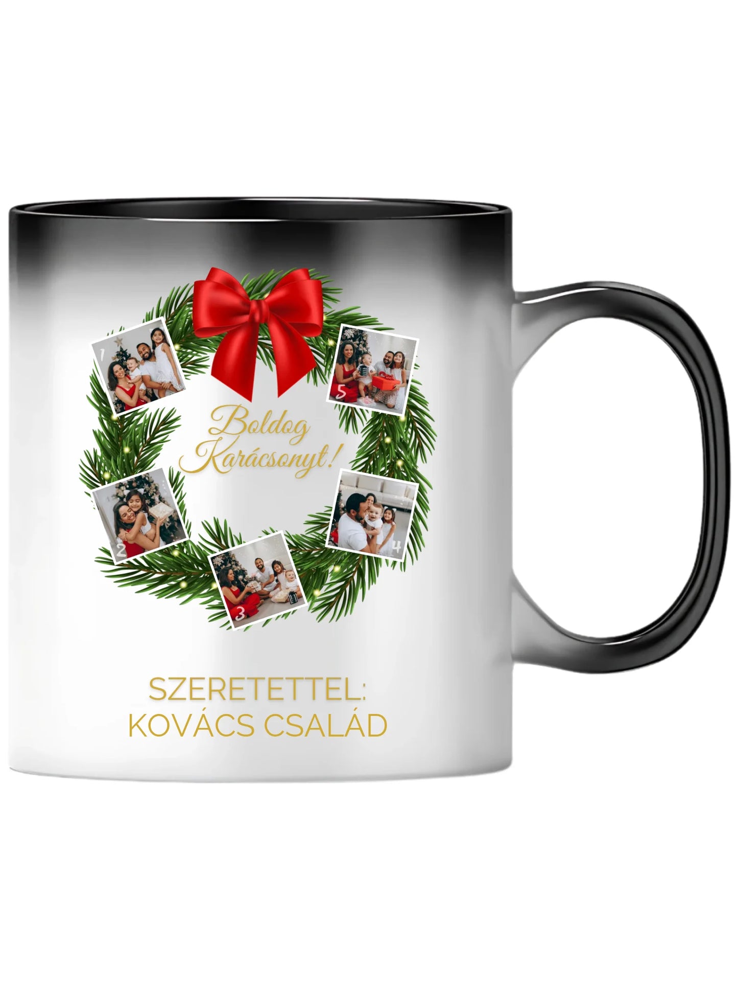 Karácsonyi koszorú fotókollázs - Ajándék Karácsonyra - Fényképes bögre