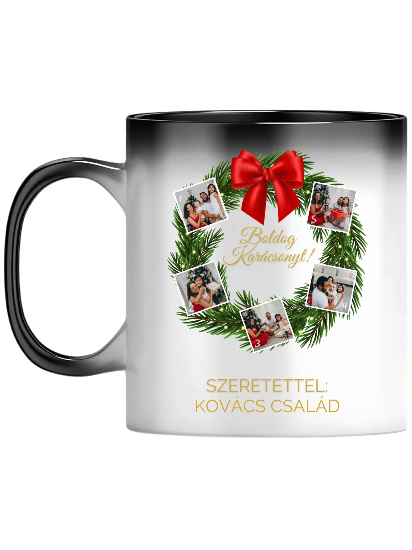 Karácsonyi koszorú fotókollázs - Ajándék Karácsonyra - Fényképes bögre