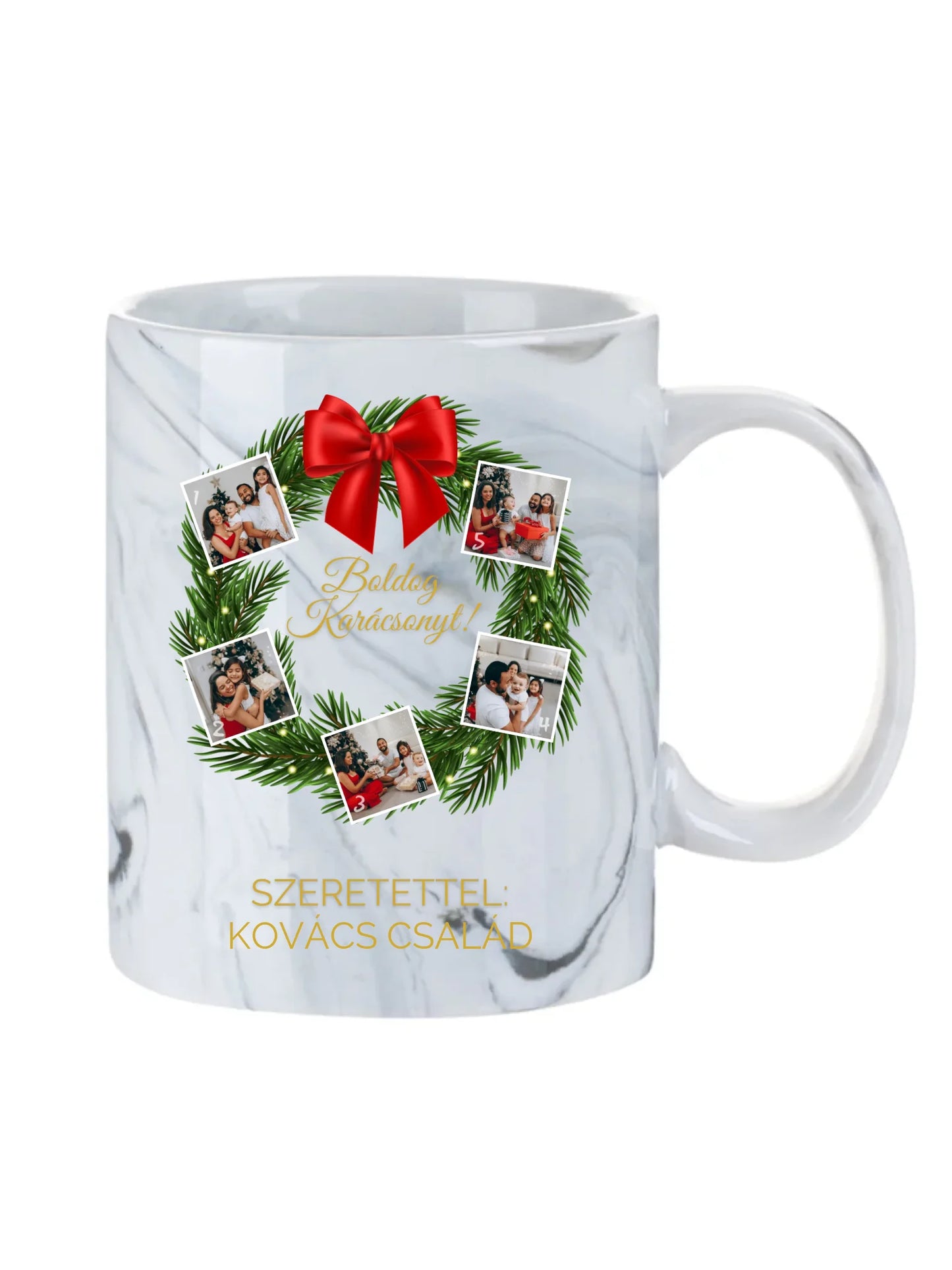 Karácsonyi koszorú fotókollázs - Ajándék Karácsonyra - Fényképes bögre