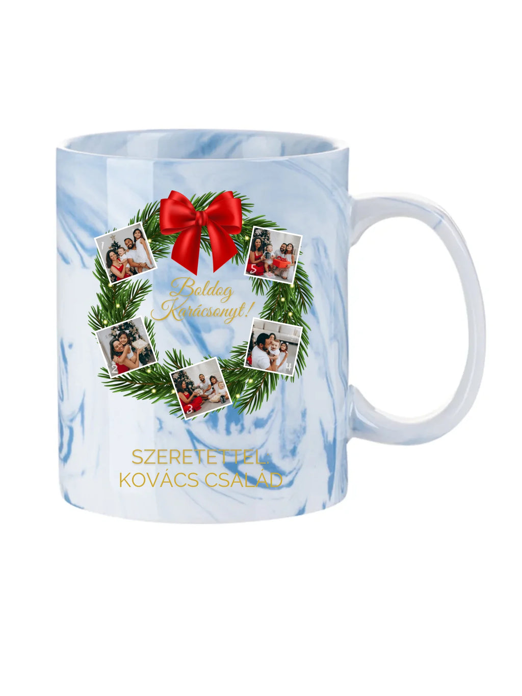 Karácsonyi koszorú fotókollázs - Ajándék Karácsonyra - Fényképes bögre