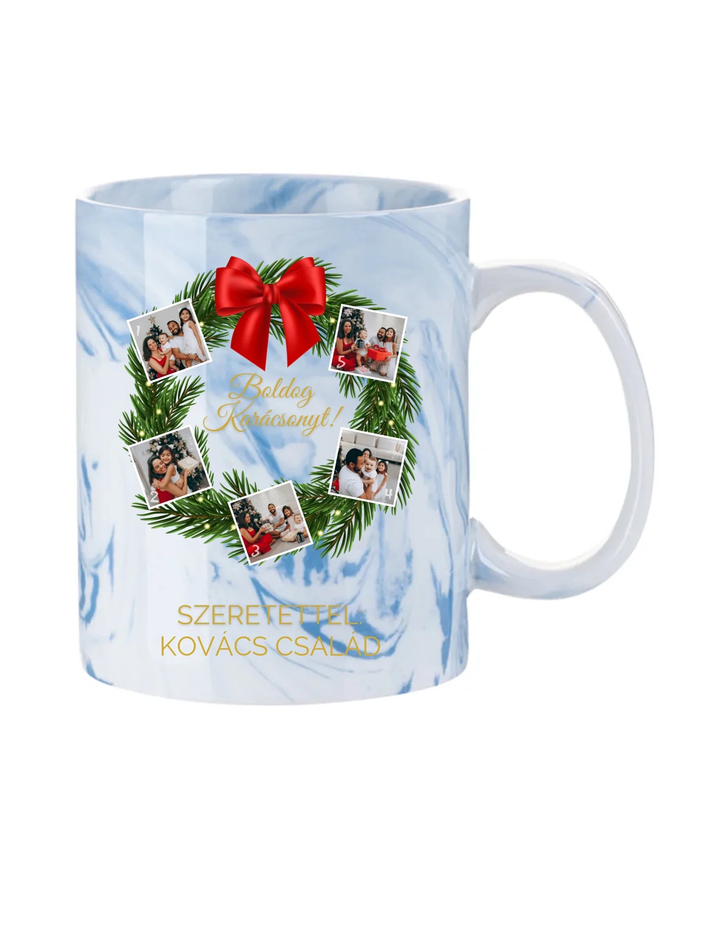 Karácsonyi koszorú fotókollázs - Ajándék Karácsonyra - Fényképes bögre